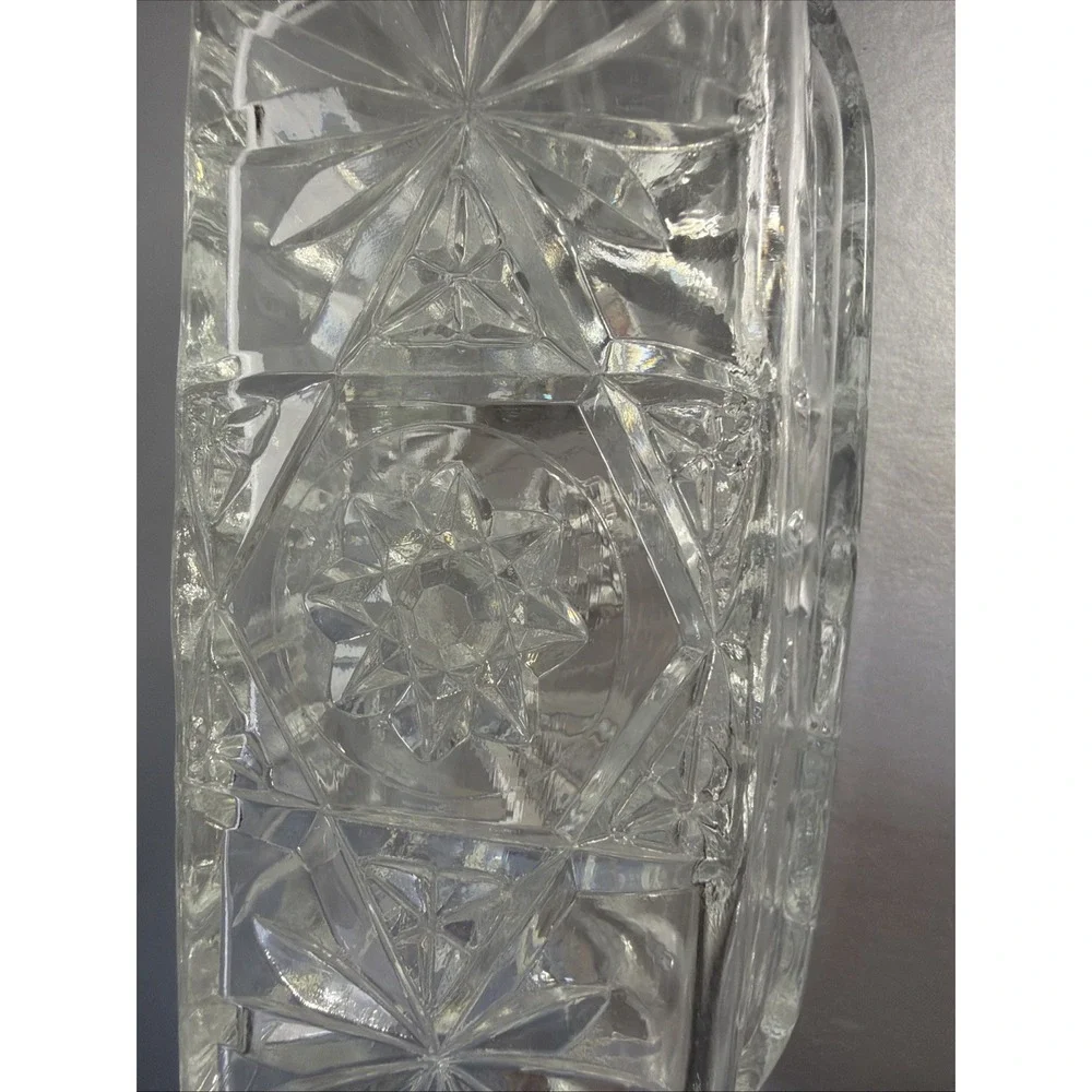 Vintage Anchor Hocking Star Of David American Prescut Glass Covered‎ Butter Dish